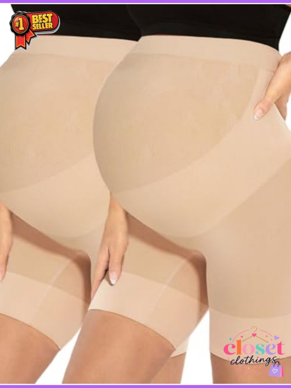 Seamless Maternity Shapewear Shorts Nylon Spandex Mid-Thigh Belly Support Anti